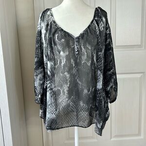 Express Gray Sheer Snakeskin Patterned Long Sleeve Batwing Blouse M